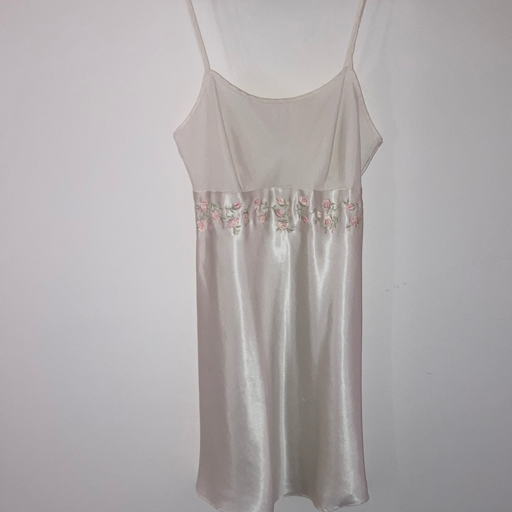 Cream Slip Dress with Floral Embroidery